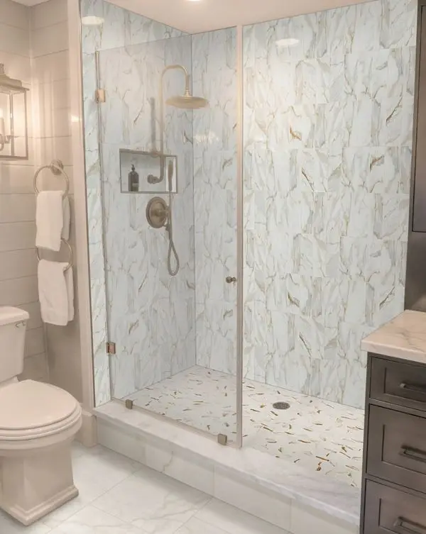 Renovated bathroom with walk-in shower